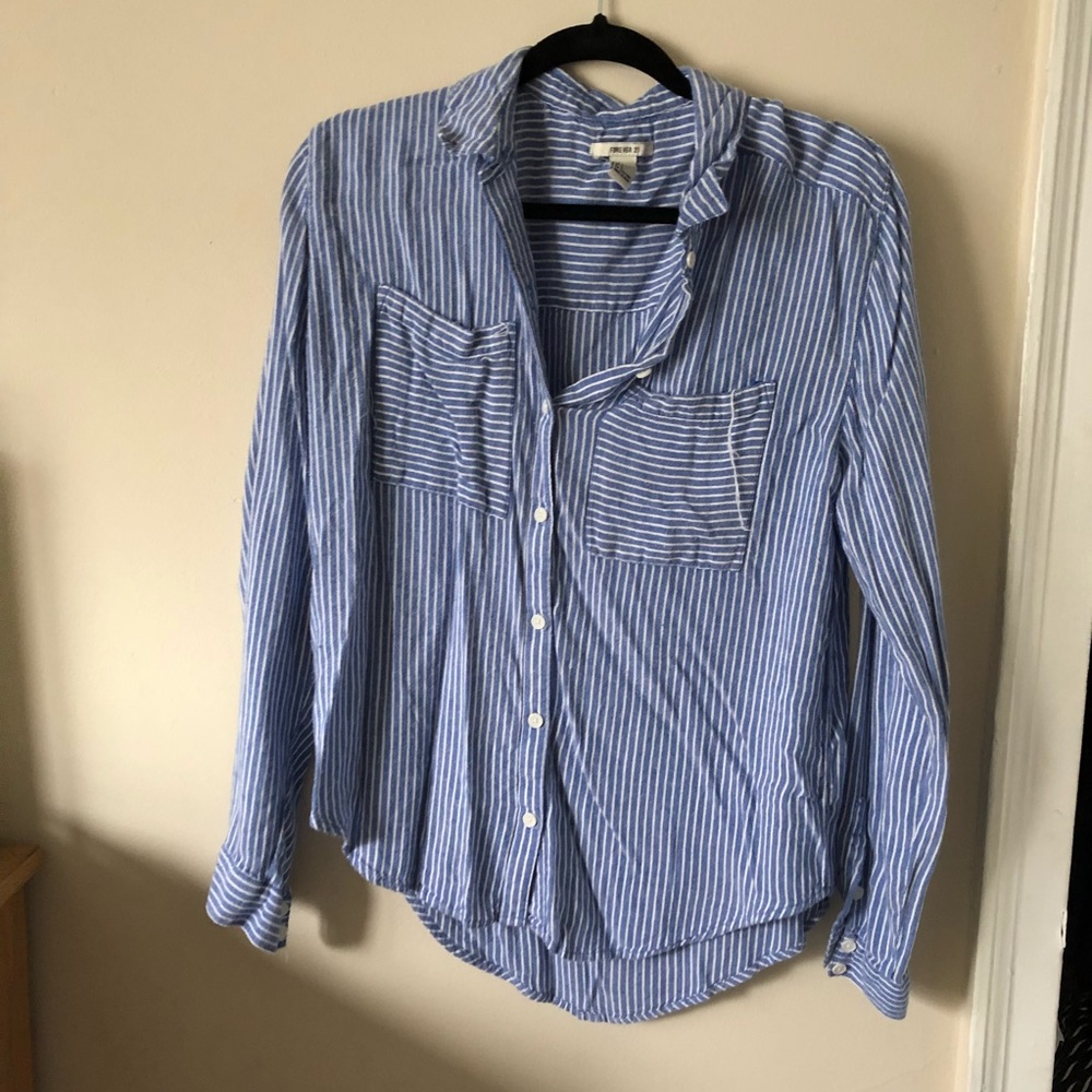 Forever 21 Blue and White Stripe Button Down